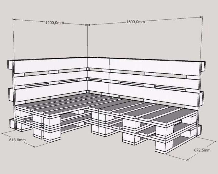 Диван из паллет чертеж