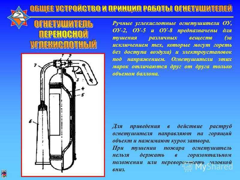 Правила пользования углекислотным огнетушителем. устройство и принцип работы углекислотного огнетушителя