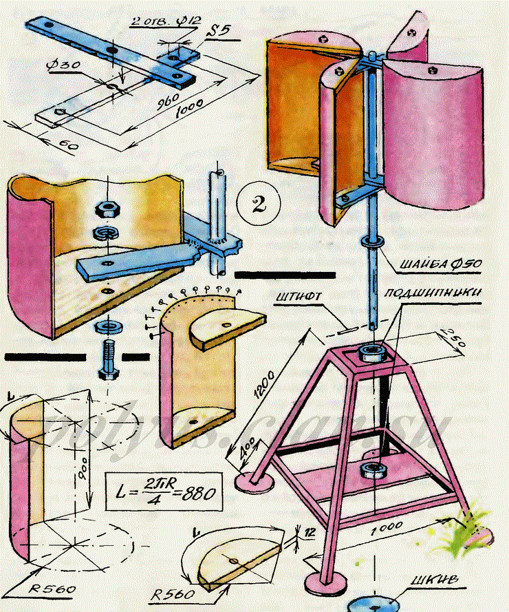 Чертеж вертикальной ветротурбины