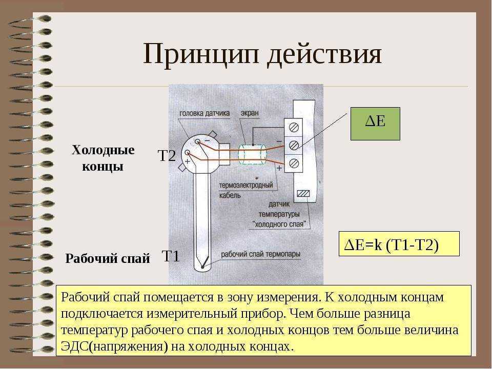 Принцип температуры. Устройство и принцип действия термопары. Термопара датчик температуры принцип действия. Термоэлектрический пирометр схема. Принцип включения термопар.