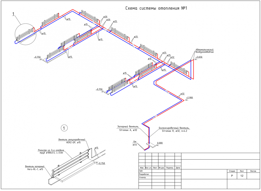 Отопление на чертеже